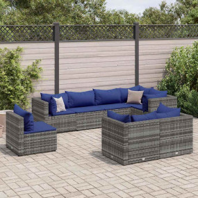 Patio Lounge Set Set of 8 Gray Poly rattan Large