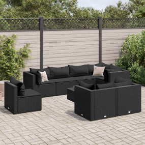 Patio Lounge Set Set of 8 Black PE rattan 9 Piece Set