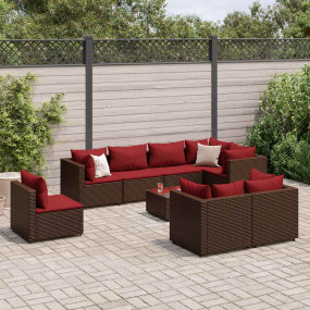 Patio Lounge Set Set of 8 Brown PE Rattan 9 Piece Modul...