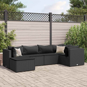 Patio Lounge Set Black PE rattan, powder-coated steel, ...