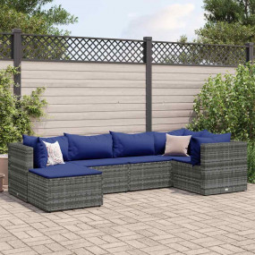 Patio Lounge Set Grey PE Rattan, Powder-Coated Steel 6 ...
