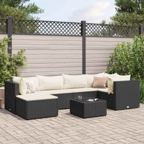 Patio Lounge Set Black and cream white PE Rattan 7 Piec...
