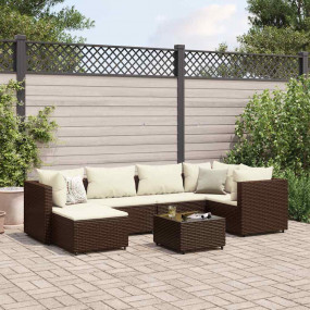 Patio Lounge Set Brown PE Rattan 7 Piece Set