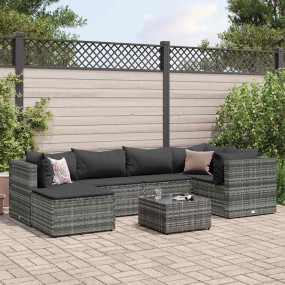 Patio Lounge Set Gray PE rattan, powder-coated steel, t...