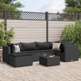 Patio Lounge Set Black PE rattan, powder-coated steel, ...