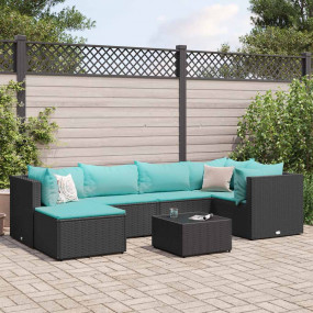 Patio Lounge Set Black, Water Blue