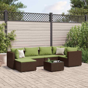Patio Lounge Set Brown Poly Rattan 7 Piece Set Adjustab...