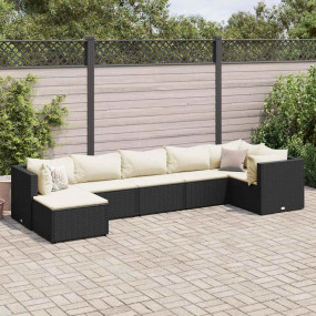 Patio Lounge Set Black with Cream White Cushions
