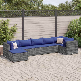 Patio Lounge Set Grey PE rattan, Powder-coated steel, 1...