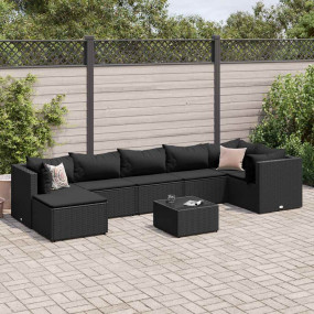 Patio Lounge Set Black PE rattan, Powder-coated steel, ...