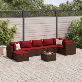 Patio Lounge Set Brown PE Rattan 8 Piece Adjustable Fee...