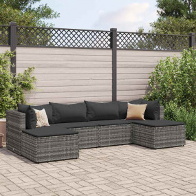 Patio Lounge Set Gray PE rattan, Powder-coated steel, P...