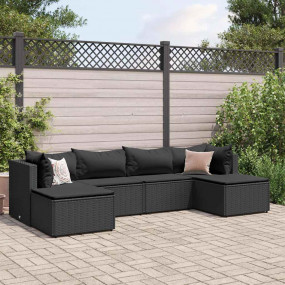 Patio Lounge Set Black PE Rattan, Powder-Coated Steel, ...