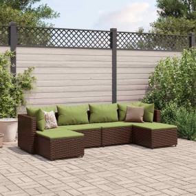 Patio Lounge Set Brown PE rattan, powder-coated steel, ...