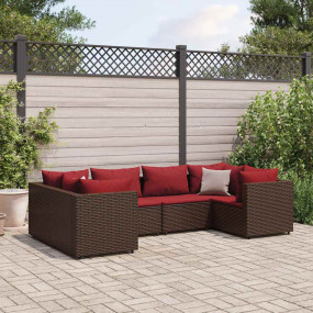 Patio Lounge Set Brown PE rattan 6 Piece Set Adjustable...