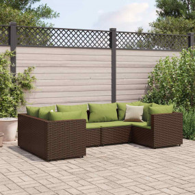 Patio Lounge Set Brown PE rattan, Powder-Coated Steel, ...