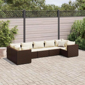 Patio Lounge Set Brown Poly Rattan, Powder-Coated Steel...