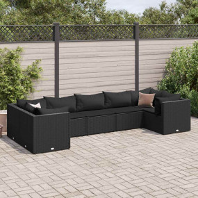 Patio Lounge Set Black PE Rattan 7 Piece Set Adjustable...