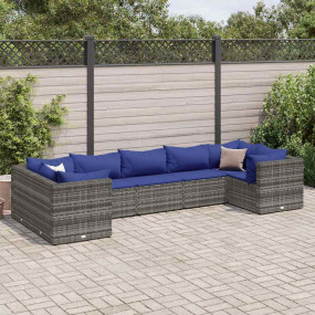 Patio Lounge Set Grey PE rattan, powder-coated steel, p...