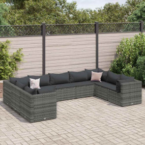 Patio Lounge Set Grey PE Rattan 9-piece set Adjustable ...