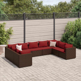 Patio Lounge Set Brown PE Rattan, Powder-Coated Steel 9...