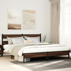 Bed Frame Brown Oak Steel, engineered wood Super King B...