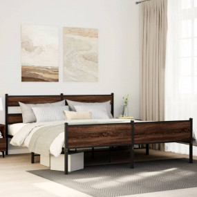 Bed Frame Brown Oak Steel, Engineered Wood Super King B...