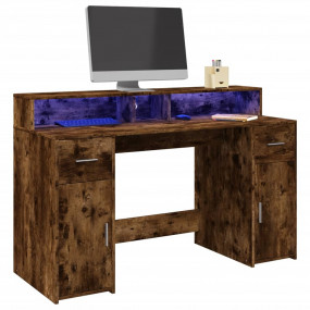 Desk Smoked Oak Engineered Wood Medium Desk Rectangular