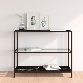 Shelf Transparent and Black Marble Tempered Glass, Powd...