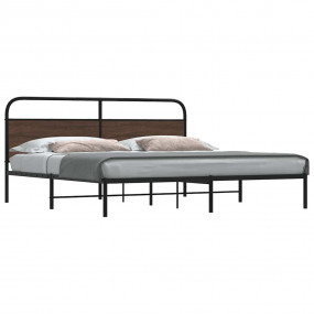 Bed Frame Brown Oak Steel, Engineered wood Super King B...