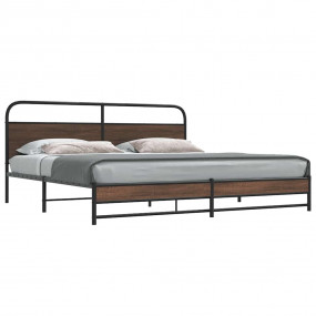 Bed Frame Brown Oak Steel with engineered wood Double B...