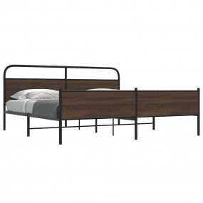 Bed Frame Brown Oak Steel, Engineered wood Super King B...