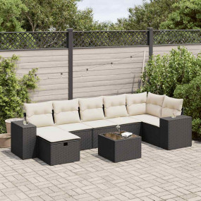 Garden Sofa Set Black with Cream White Cushions