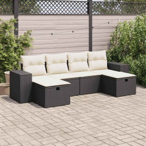 Garden Sofa Set Black and Cream PE Rattan Medium