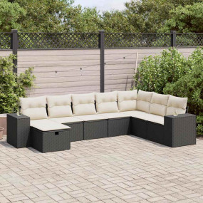 Garden Sofa Set Black PE Rattan Large Removable Covers