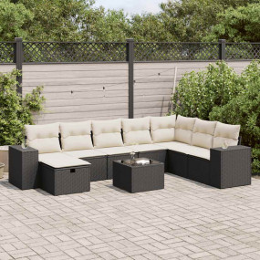 Garden Sofa Set Black PE rattan Large UV-resistant mate...