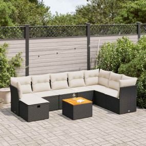 Garden Sofa Set Black PE rattan Large UV-resistant mate...