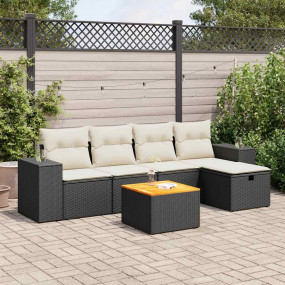 Garden Sofa Set Black PE Rattan Large Adjustable Feet