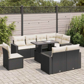 Garden Sofa Set Black PE Rattan, Powder-Coated Steel, P...