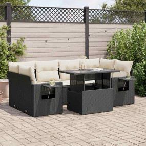 Garden Sofa Set Black PE Rattan Large Adjustable Feet