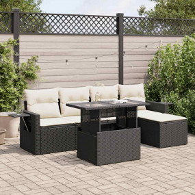 Garden Sofa Set Black Poly Rattan, Powder-Coated Steel ...