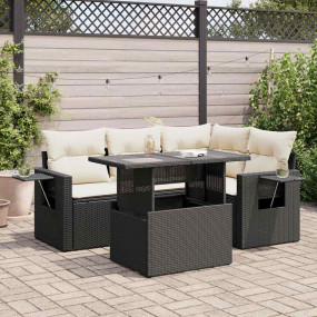 Garden Sofa Set Black Poly Rattan Large Adjustable Armr...