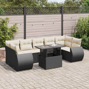 Garden Sofa Set Black PE Rattan, Powder-Coated Steel, T...