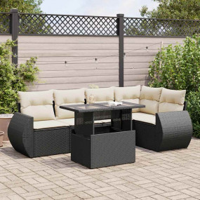 Garden Sofa Set Black PE Rattan, Powder-Coated Steel, T...