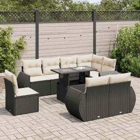 Garden Sofa Set Black PE Rattan, Powder-Coated Steel, T...