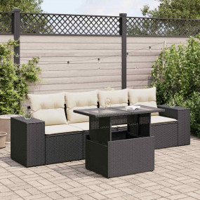 Garden Sofa Set Black PE Rattan 5 Piece Set Adjustable ...
