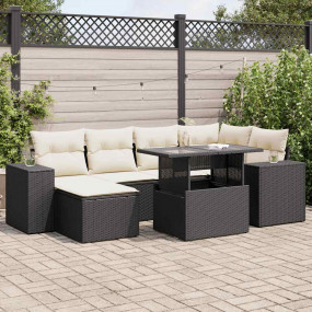 Garden Sofa Set Black PE Rattan 7-Piece Adjustable Feet
