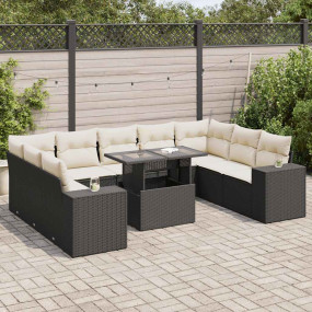 Garden Sofa Set Black PE Rattan 10 Piece Set Adjustable...