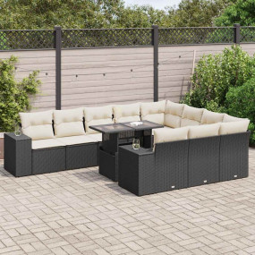 Garden Sofa Set Black PE Rattan Large Adjustable Armres...