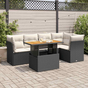 Garden Sofa Set Black and Cream White PE Rattan Large
